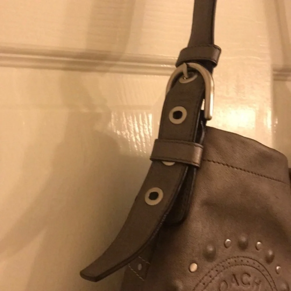 Coach Hobo Bag Grey Leather Studded Applique Duffel Silver Graphite k1269-f16178